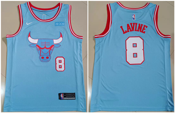 Men Chicago Bulls 8 Zach LaVine Light Blue Stitched Basketball Jersey