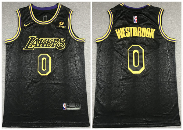 Men Los Angeles Lakers 0 Russell Westbrook Bibigo Black Stitched Jersey