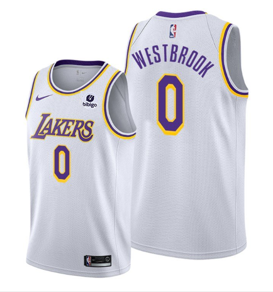 Men Los Angeles Lakers 0 Russell Westbrook Bibigo White Stitched Basketball Jersey