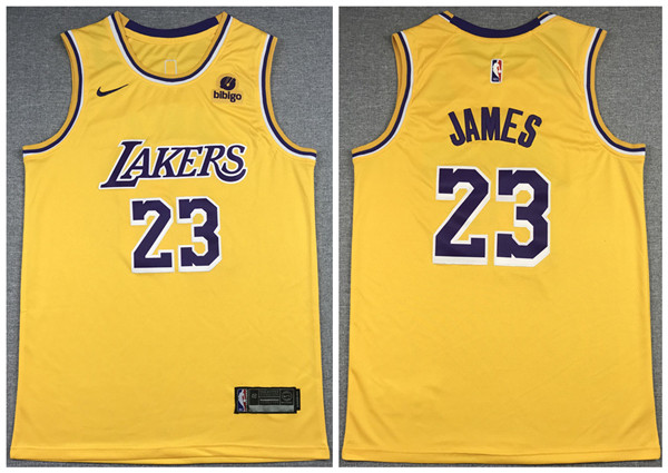 Men Los Angeles Lakers 23 LeBron James Bibigo Yellow Stitched Basketball Jersey