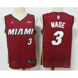 Men Miami Heat 3 Dwyane Wade Red 2020 Brand Jordan Swingman Stitched NBA Jersey With The NEW Sponsor