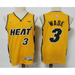 Men Miami Heat 3 Dwyane Wade Yellow Nike Swingman 2021 Earned Edition Stitched Jersey With NEW Spons