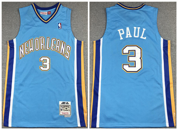 Men New Orleans Hornets 3 Chris Paul 2005 06 Light Blue Throwback Stitched Jersey