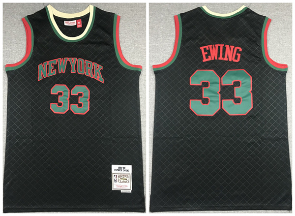 Men New York Knicks 33 Patrick Ewing Black Throwback Stitched Jersey