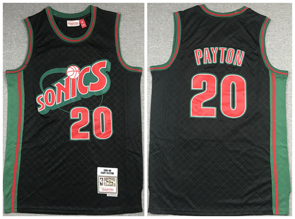 Men Oklahoma City Thunder 20 Gary Payton Black 1995 96 Throwback SuperSonics Stitched Jersey