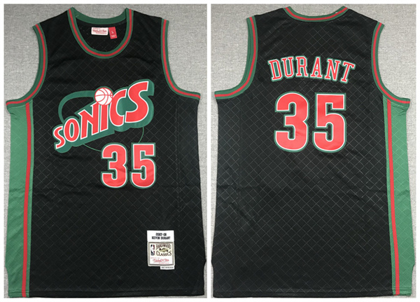 Men Oklahoma City Thunder 35 Kevin Durant Black 2007 08 Black Throwback SuperSonics Stitched Jersey