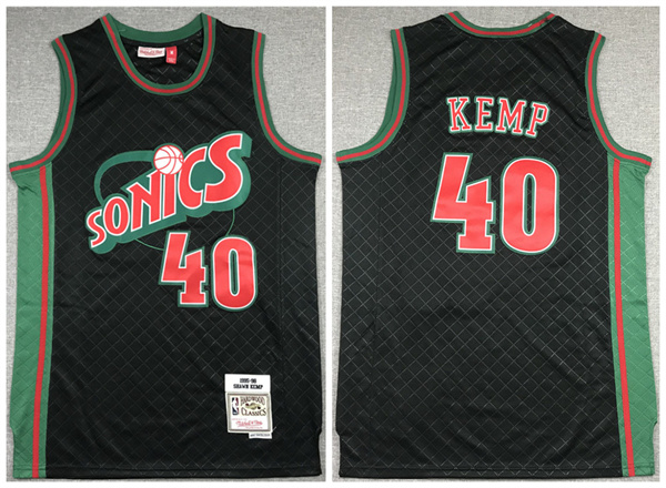 Men Oklahoma City Thunder 40 Shawn Kemp Black 1995 96 Throwback SuperSonics Stitched Jersey