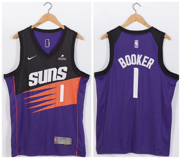 Men Phoenix Suns 1 Devin Booker Purple Stitched Jersey