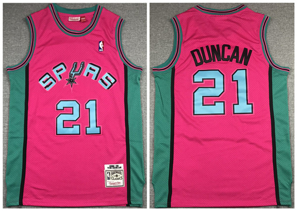 Men San Antonio Spurs 21 Tim Duncan 1998 99 Pink Throwback Stitched Jersey