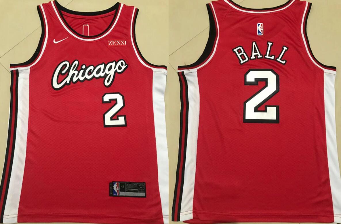 Men Chicago Bulls 2 Lonzo Ball 75th Anniversary Red Edition Swingman Stitched Basketball Jersey