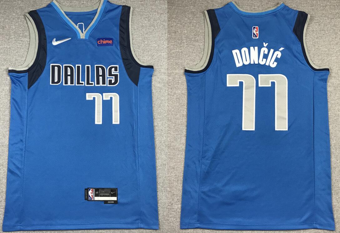 Men Dallas Mavericks Luka Doncic #77 75th Anniversary Swingman Blue Stitched Basketball Jersey