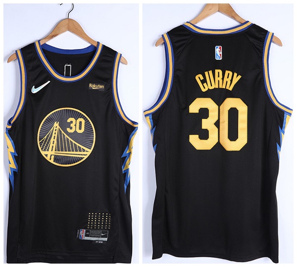 Men Golden State Warriors 30 Stephen Curry 75th Anniversary Black Stitched Basketball Jersey