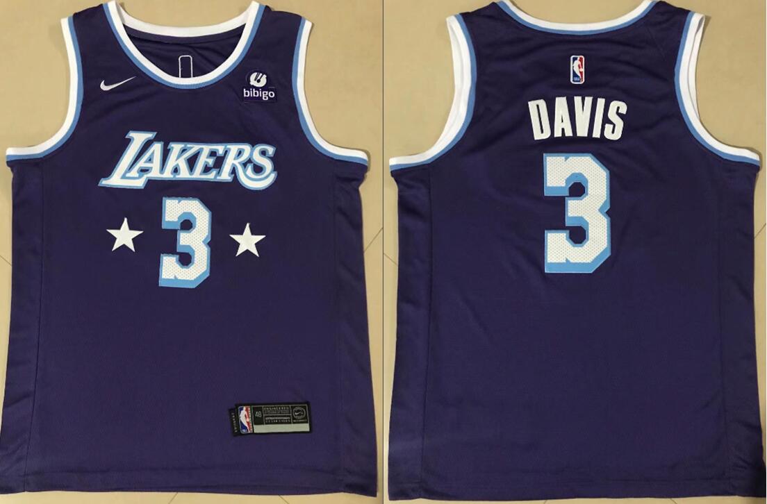 Men Los Angeles Lakers 3 Anthony Davis Bibigo Purple 75th Anniversary City Edition Stitched Jersey