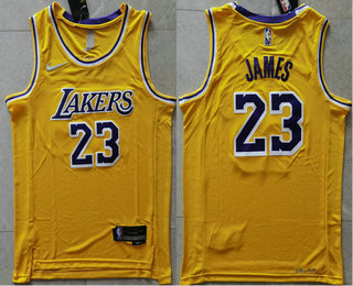 Men Los Angeles Lakers 23 LeBron James 75th Anniversary Diamond Gold 2021 Stitched Jersey