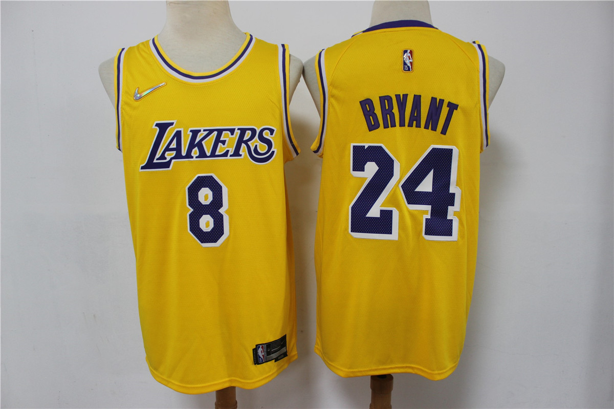 Men Los Angeles Lakers Kobe Bryant Front 8 Back 24 75th Anniversary Yellow Nike Stitched Jersey