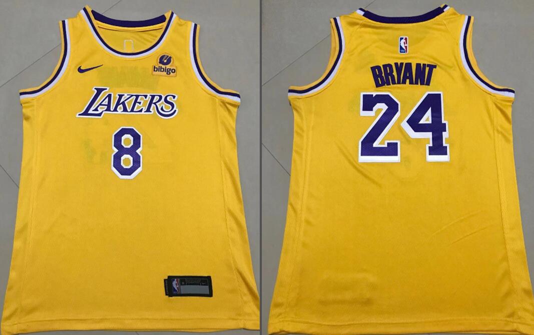 Men Los Angeles Lakers Kobe Bryant Front 8 Back 24 Bibigo Yellow City Edition Stitched Jersey