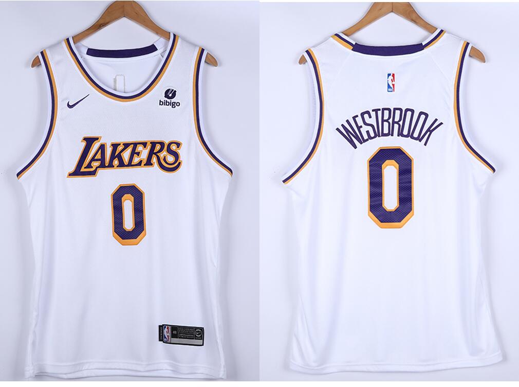 Men Los Angeles Lakers Russell Westbrook 0 White 75th Anniversary White Nike Stitched Jersey