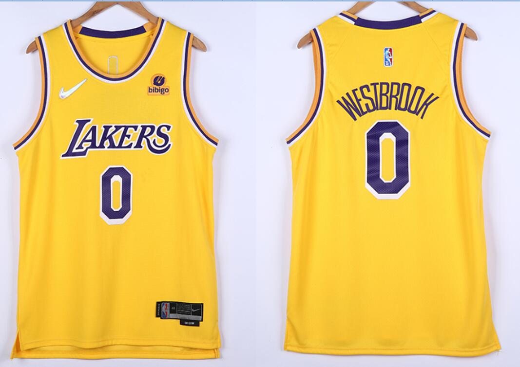 Men Los Angeles Lakers Russell Westbrook 0 Yellow 75th Anniversary White Stitched Jersey