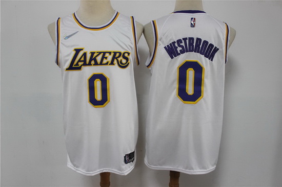 Men Nike Los Angeles Lakers 0 Russell Westbrook White Nike Diamond 75th Anniversary Swingman Jersey