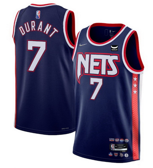 Men's Brooklyn Nets #7 Kevin Durant 2021 22 Swingman Navy City Edition 75th Anniversary Stitched Bas