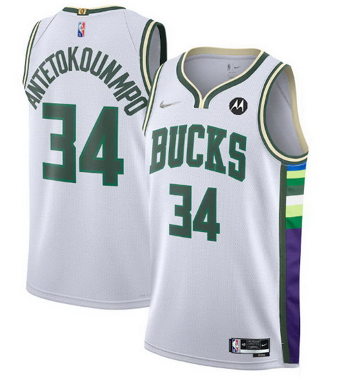 Men's Milwaukee Bucks #34 Giannis Antetokounmpo White 2021 22 75th Anniversary Swingman City Edition