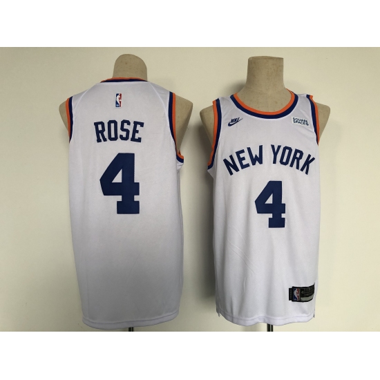 Men's Nike New York Knicks #4 Derrick Rose White Stitched Basketball Jersey