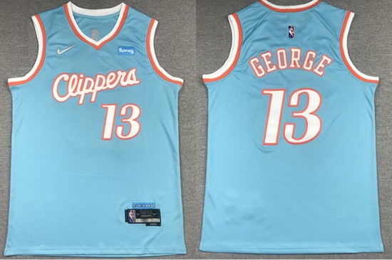 Men Los Angeles Clippers 13 Paul George Blue 75th Anniversary 2021 2022 City Edition NBA Jersey