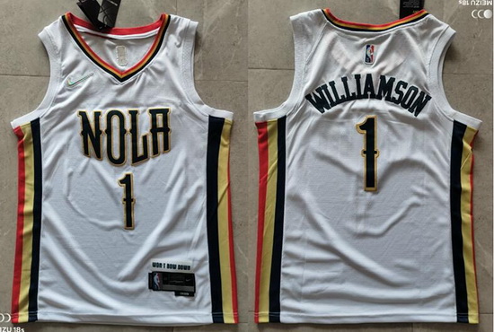 Men New Orleans Pelicans 1 Zion Williamson 75th Anniversary 2021 2022 City Edition NBA Jersey White