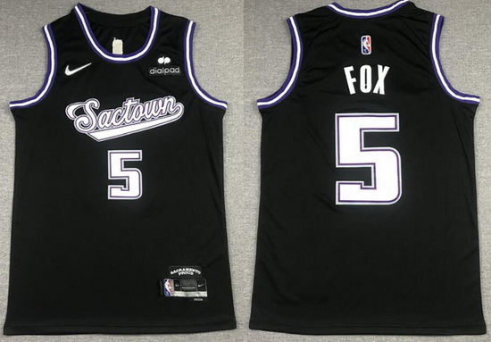 Men Sacramento Kings #5 De'Aaron Fox 2021 2022 Black City Edition 75th Anniversary Stitched Jersey