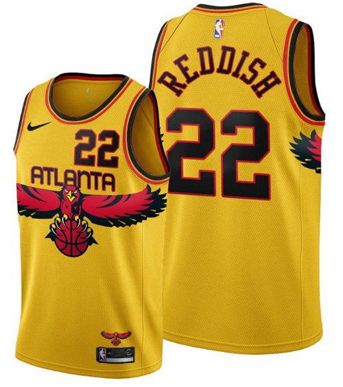 Men Atlanta Hawks 22 Cam Reddish 2021 22 Yellow City Edition Stitched Jersey