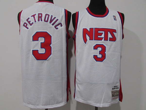 Men Brooklyn Nets 3 Drazen Petrovic White Throwback Stitched Jersey