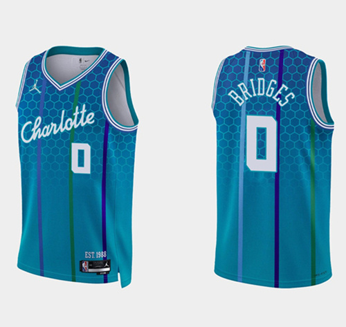 Men Charlotte Hornets 0 Miles Bridges 2021 22 Blue 75th Anniversary City Edition Stitched Basketball