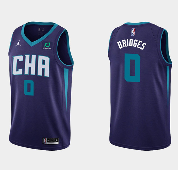 Men Charlotte Hornets 0 Miles Bridges Purple Stitched Basketball Jersey