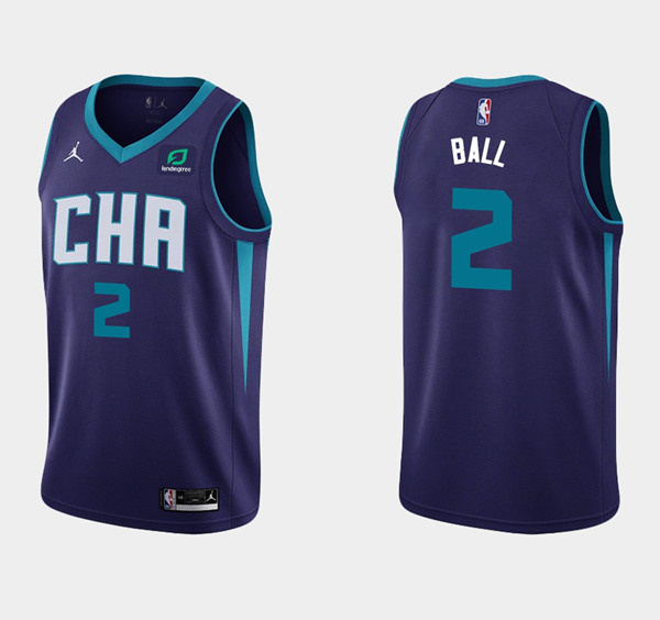 Men Charlotte Hornets 2 LaMelo Ball Purple Stitched Basketball Jersey