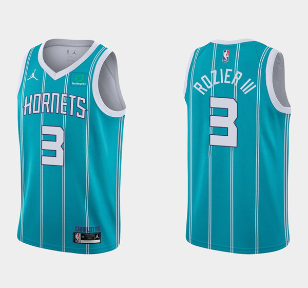 Men Charlotte Hornets 3 Terry Rozier III Aqua Stitched Basketball Jersey