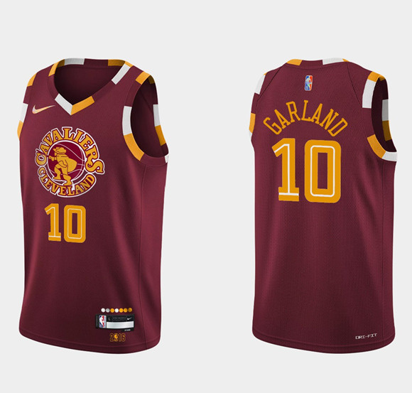 Men Cleveland Cavaliers 10 Darius Garland Wine Red 2021 2022 75th Anniversary City Edition Swingman 