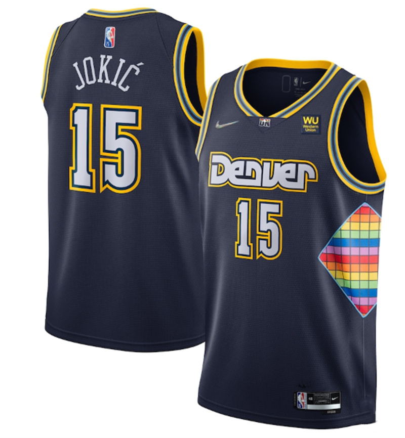 Men Denver Nuggets 15 Nikola Jokic Navy 2021 22 City Edition 75th Anniversary Stitched Jersey