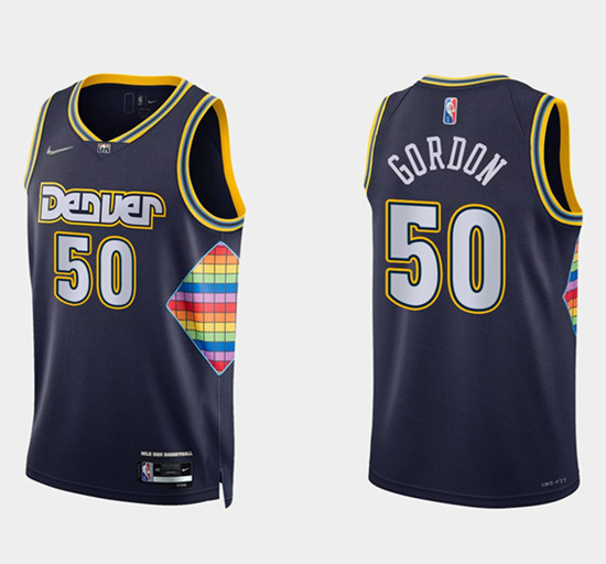 Men Denver Nuggets 50 Aaron Gordon Navy 2021 22 City Edition 75th Anniversary Stitched Jersey