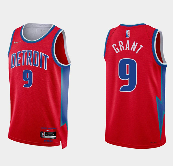 Men Detroit Pistons 9 Jerami Grant 75th Anniversary Red Stitched Jersey