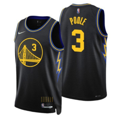 Men Golden State Warriors 3 Jordan Poole 2021 22 City Edition Black 75th Anniversary Stitched Basket