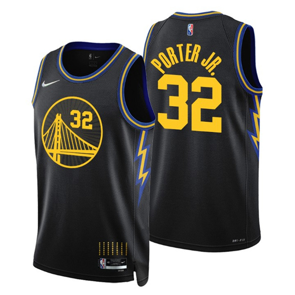 Men Golden State Warriors 32 Otto Porter Jr  2021 22 City Edition Black 75th Anniversary Stitched Ba