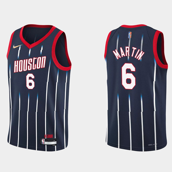 Men Houston Rockets 6 Kenyon Martin Jr  2021 22 City Edition 75th Anniversary Navy Stitched Basketba