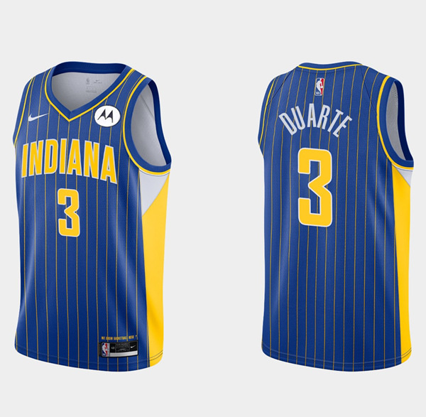 Men Indiana Pacers 3 Chris Duarte 2020 21 Blue City Edition Swingman Stitched Jersey