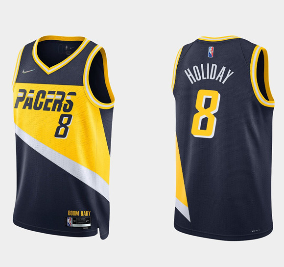 Men Indiana Pacers 8 Justin Holiday 2021 22 Navy City Edition 75th Anniversary Stitched Basketball J