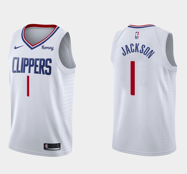 Men Los Angeles Clippers 1 Reggie Jackson White Association Edition Stitched Basketball Jersey