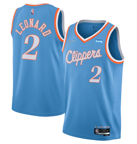 Men Los Angeles Clippers 2 Kawhi Leonard 2021 22 City Edition Light Blue 75th Anniversary Stitched B