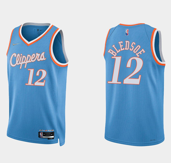 Men Los Angeles Clippers 12 Eric Bledsoe 2021 22 Blue 75th Anniversary City Edition Stitched Basketb