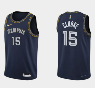 Men Memphis Grizzlies 15 Brandon Clarke 2021 22 City Edition Navy 75th Anniversary Stitched Jersey