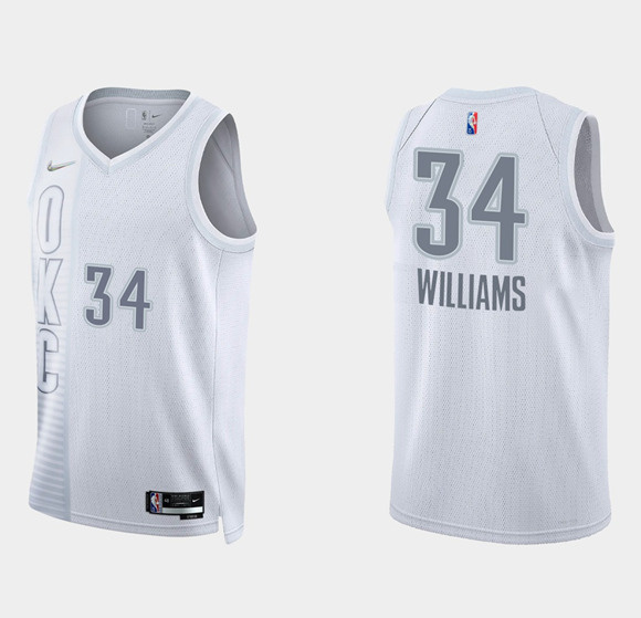 Men Oklahoma City Thunder 34 Kenrich Williams 2021 22 City Edition White 75th Anniversary Stitched B