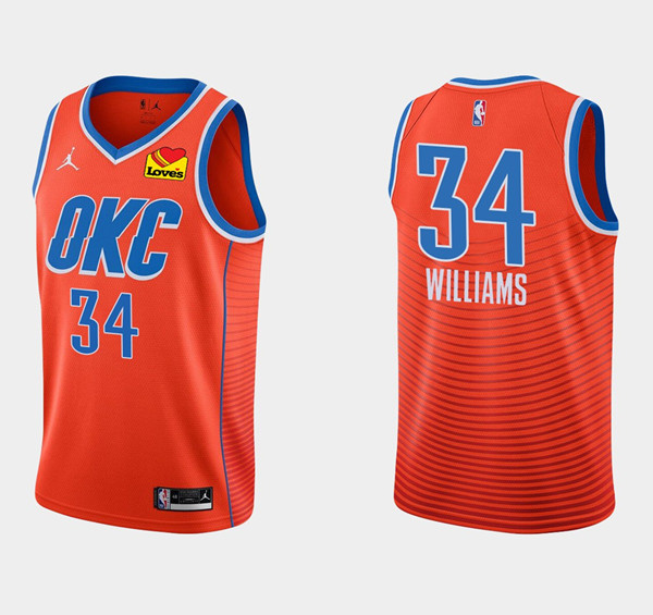 Men Oklahoma City Thunder 34 Kenrich Williams Orange Stitched Basketball Jersey